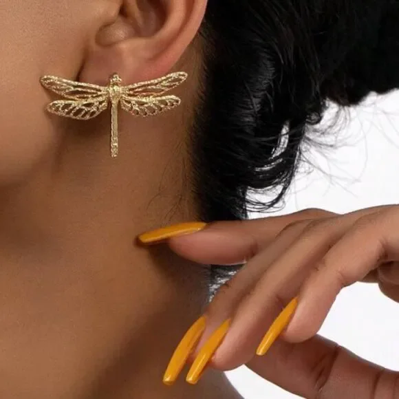 3for$20 NEW 1pair Punk Style Hollow Out Dragonfly Shaped Earrings For Women - Picture 1 of 4
